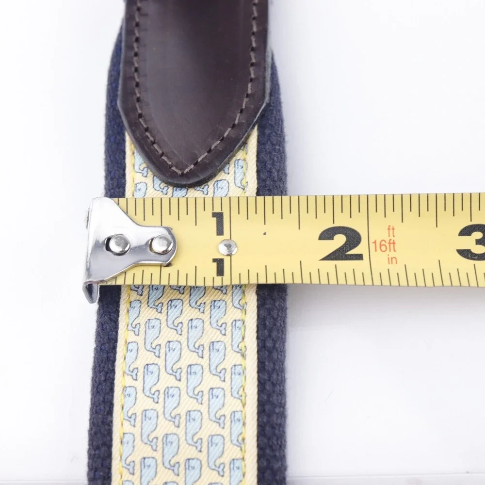 Vineyard Vines Mens Belt Size 30 Yellow Navy Blue Whale Print Brown Leather Tip